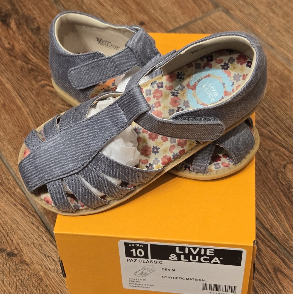 NEW Livie & Luca Kids Blue Denim Sandals - Size 10
